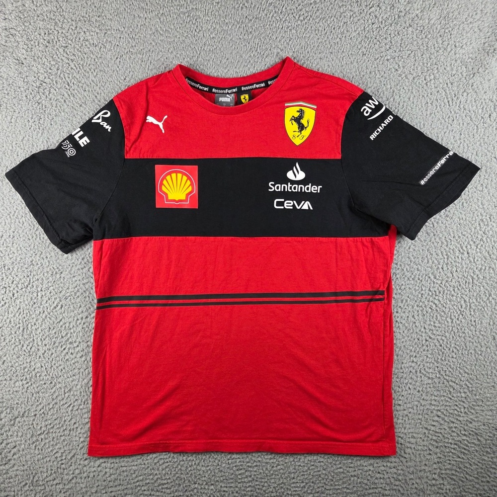 PUMA Men's Scuderia Ferrari T-Shirt Red Graphic Print Cotton Size XL 2023 F1